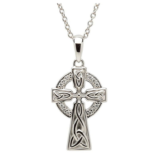 Sterling Silver and Diamond Set Celtic Cross Pendant