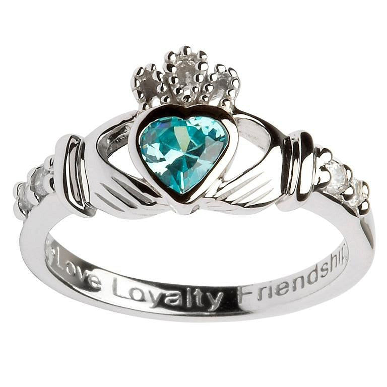 March Birthstone Claddagh Ring