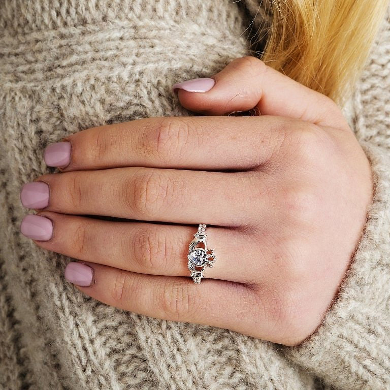 April Birthstone Claddagh Ring