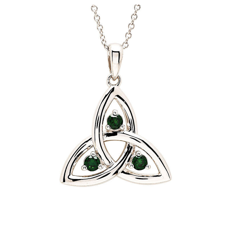 Sterling Silver & Green CZ Trinity Knot Necklace