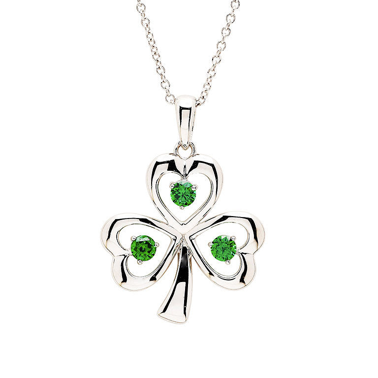 Sterling Silver & Emerald CZ Shamrock Necklace