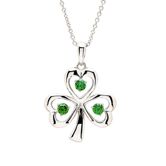 Sterling Silver & Emerald CZ Shamrock Necklace