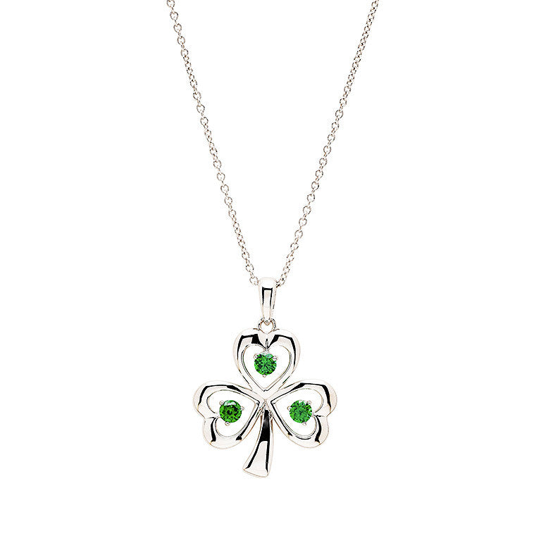 Sterling Silver & Emerald CZ Shamrock Necklace