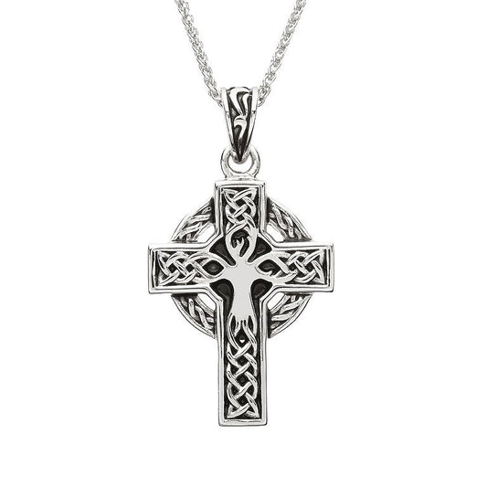 Sterling Silver Unisex Tree of Life Celtic Cross Pendant