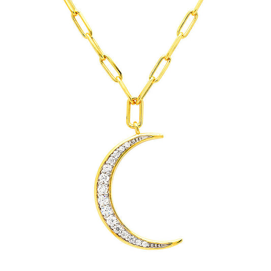 Crescent Moon Necklace - Gold Vermeil & CZ