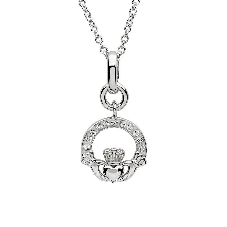 Silver Crystal Set Claddagh Necklace