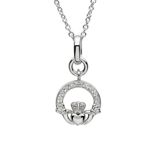 Silver Crystal Set Claddagh Necklace