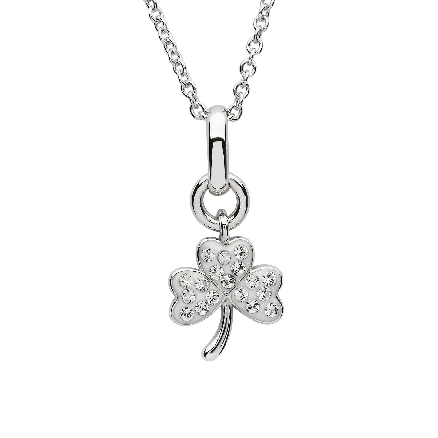 Silver Crystal Set Shamrock Necklace