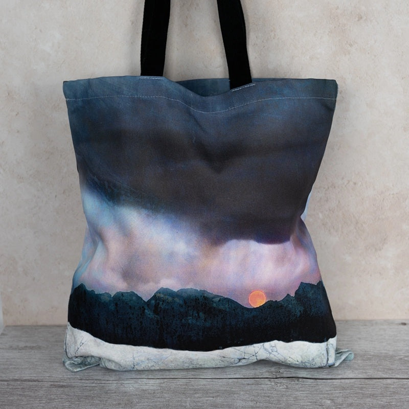 Cotton Tote Bag - Strawberry Moonrise Over Skye