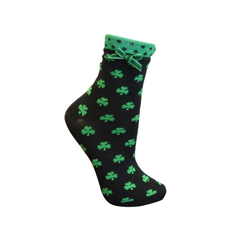 Black Green Shamrock Ankle Socks