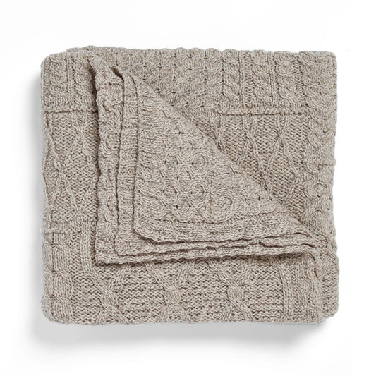 Aran Patchwork Wool Throw - Oatmeal