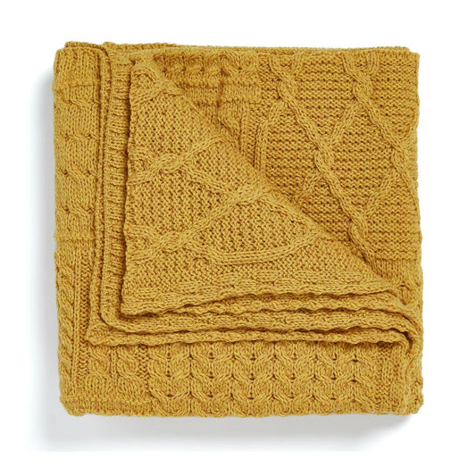 Aran Patchwork Wool Throw - Sunflower