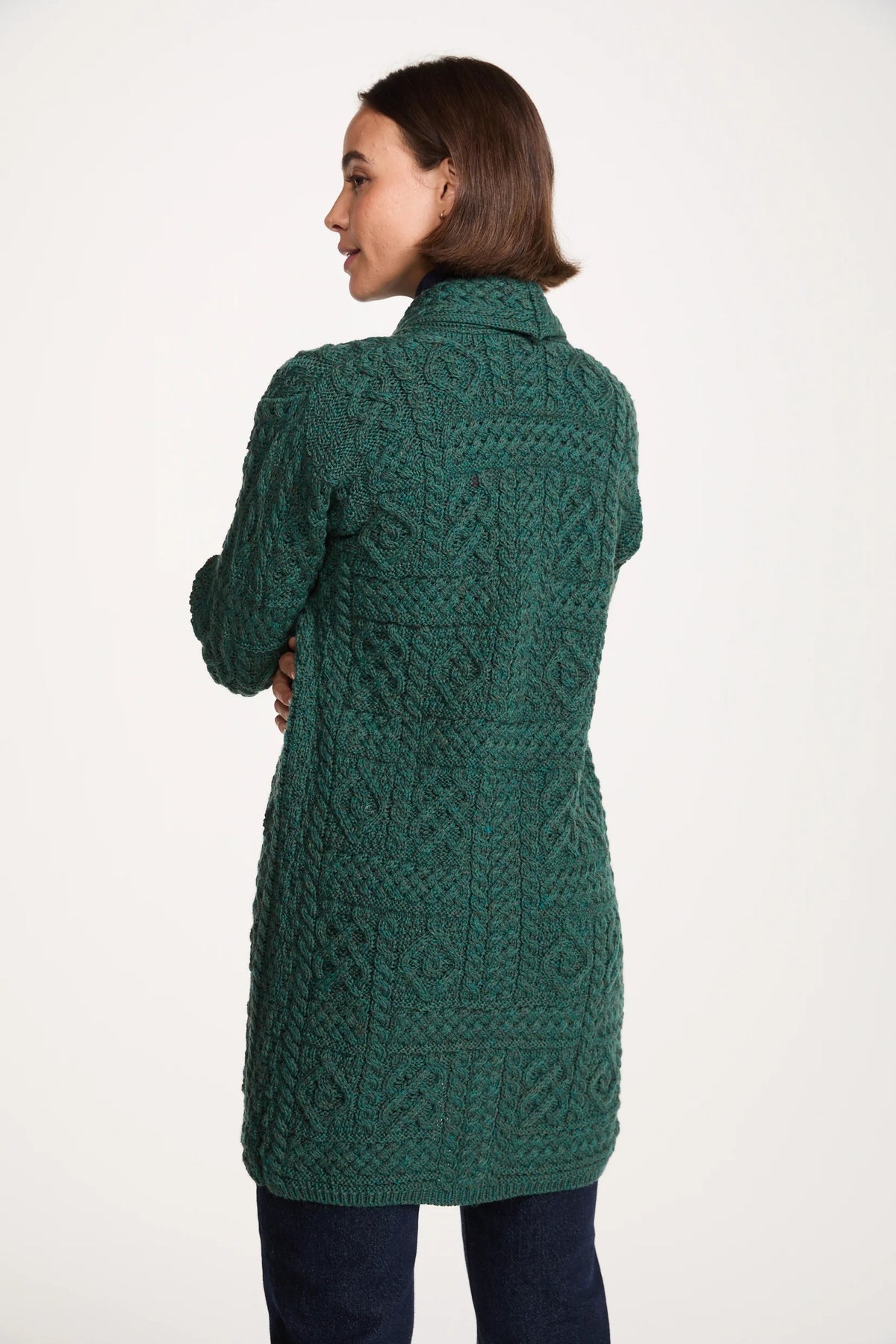 Tara Merino Aran Long Shawl Cardigan - Connemara Green