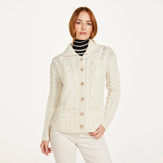 Ladies Aran Cardigan - Natural