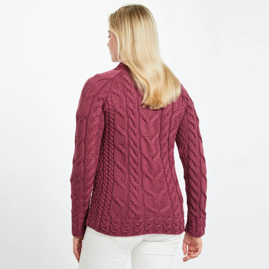 Fitted Aran Cable Sweater - Berry