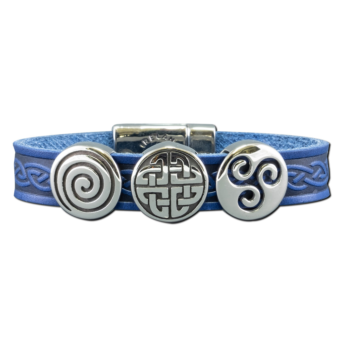 Triple Charm Leather Cuff Bracelet - Blue