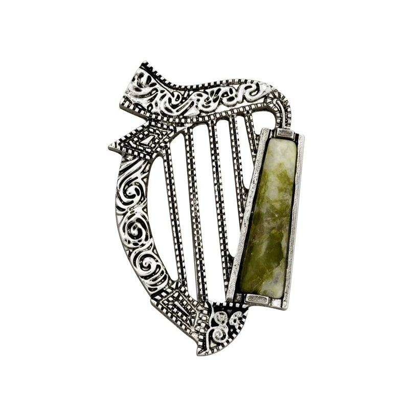Connemara Marble Harp Brooch