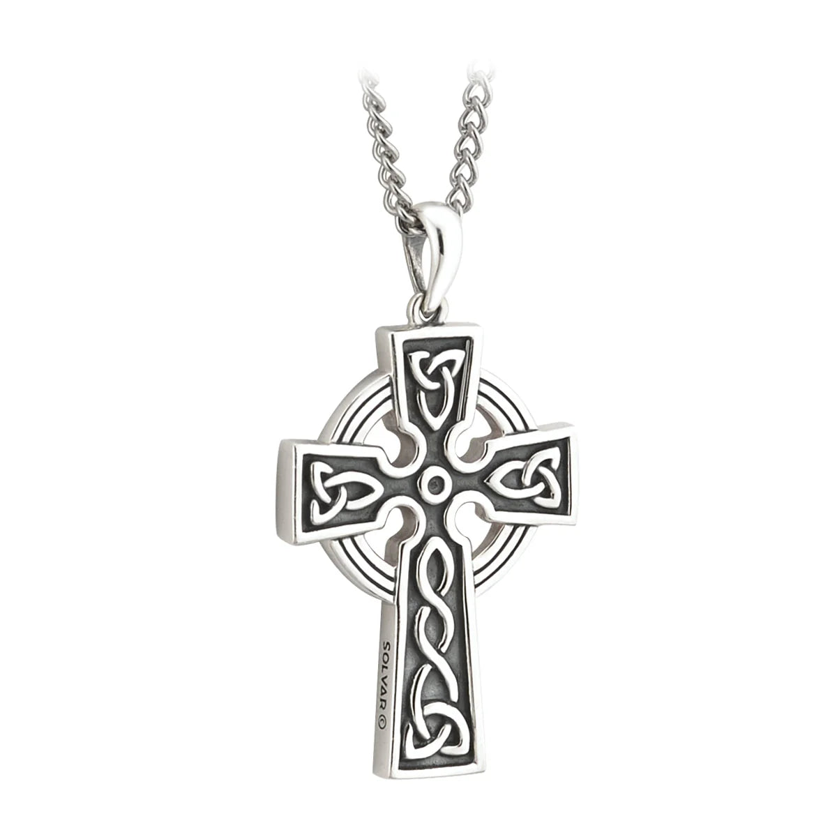 Double Sided Silver Oxidised Cross Pendant On Steel Chain