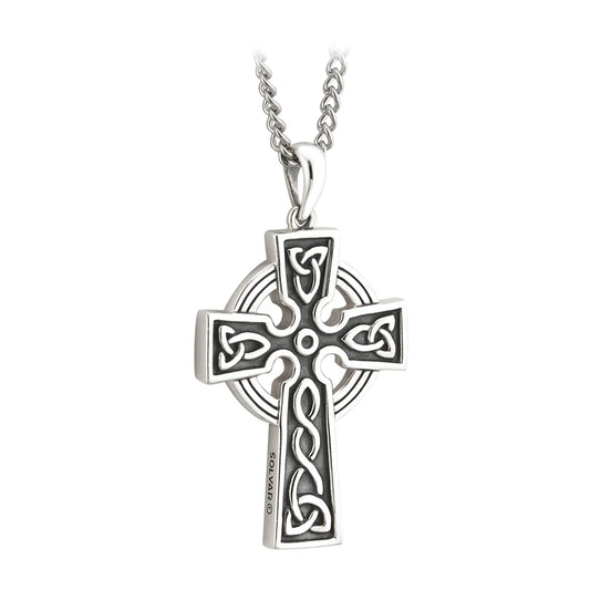 Double Sided Silver Oxidised Cross Pendant On Steel Chain