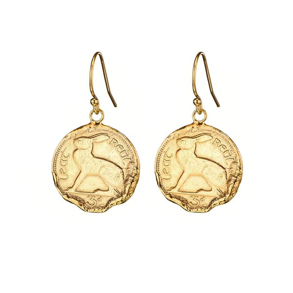 Irish 3-Pence Coin Drop Earrings - Gold Vermeil