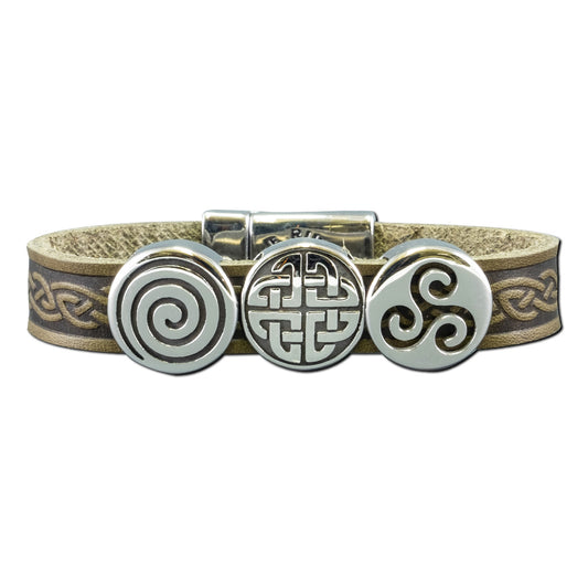 Triple Charm Leather Cuff Bracelet - Green