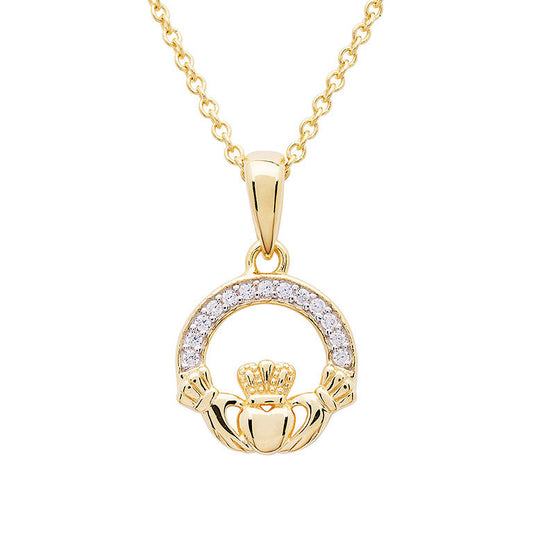 Claddagh Necklace with Cubic Zirconia - Gold Vermeil & CZ