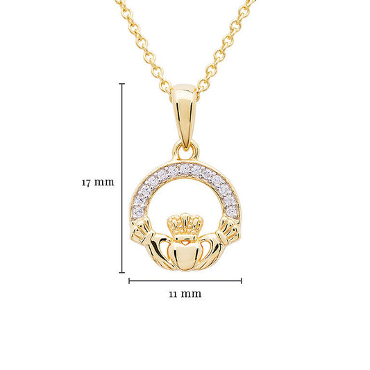 Claddagh Necklace with Cubic Zirconia - Gold Vermeil & CZ