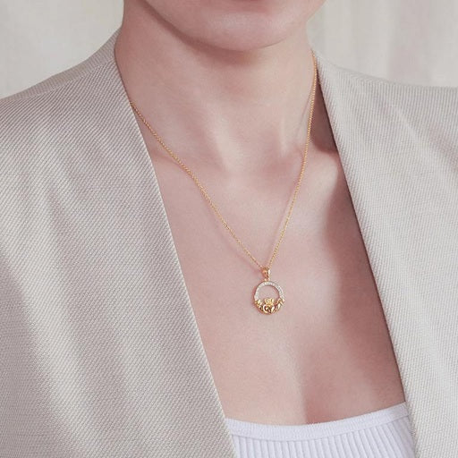 Large Claddagh Necklace with Cubic Zirconia - Gold Vermeil & CZ
