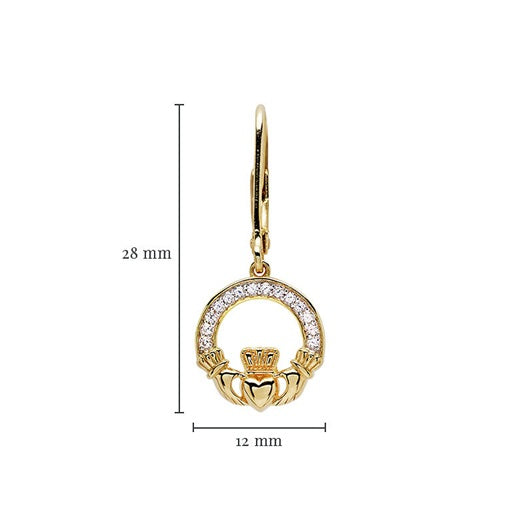 Claddagh Drop Earrings - Gold Vermeil & CZ