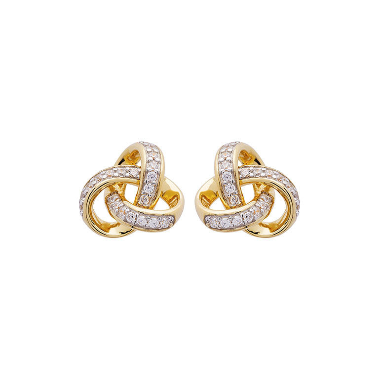 Rounded Trinity Knot Stud Earrings - Gold Vermeil & CZ
