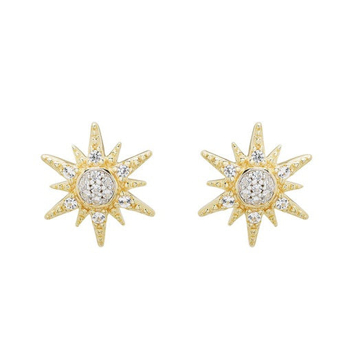 White Sapphire Sun Stud Earrings - Gold Vermeil