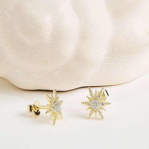 White Sapphire Sun Stud Earrings - Gold Vermeil