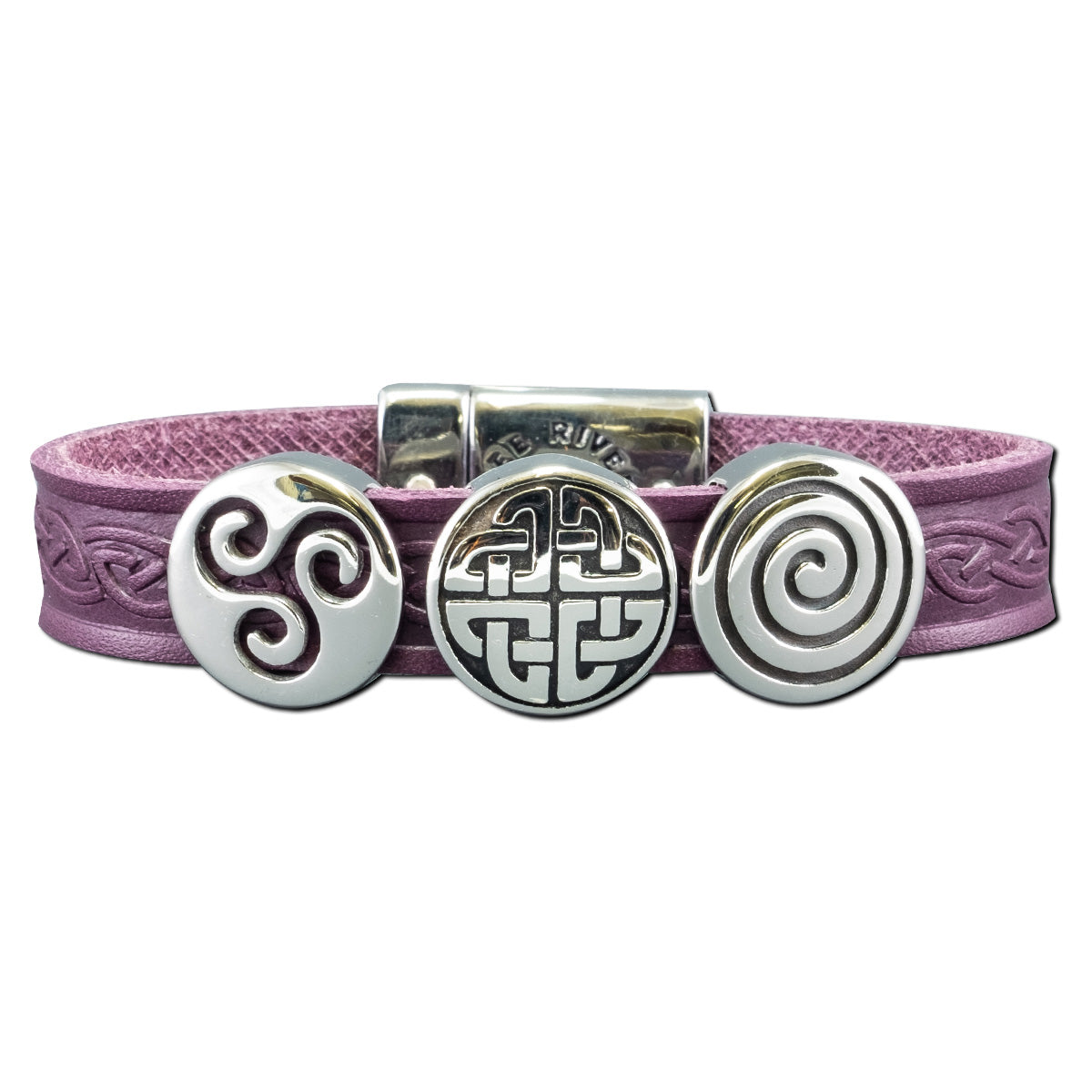 Triple Charm Leather Cuff Bracelet - Purple