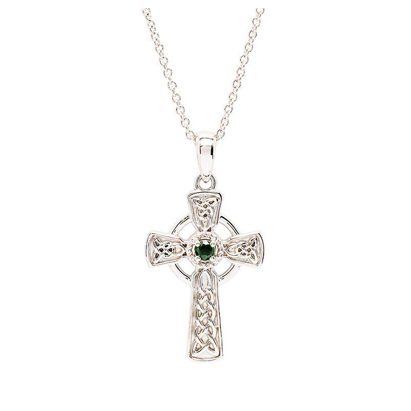 Sterling Silver Green CZ Celtic Cross Necklace