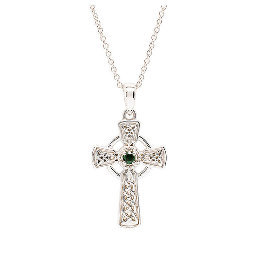 Sterling Silver Green CZ Celtic Cross Necklace