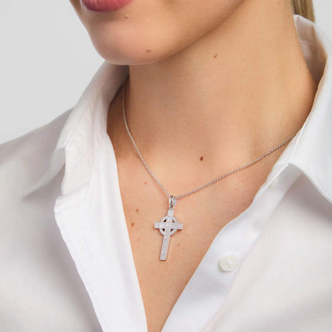 Sterling Silver History Of Ireland Cross Necklace