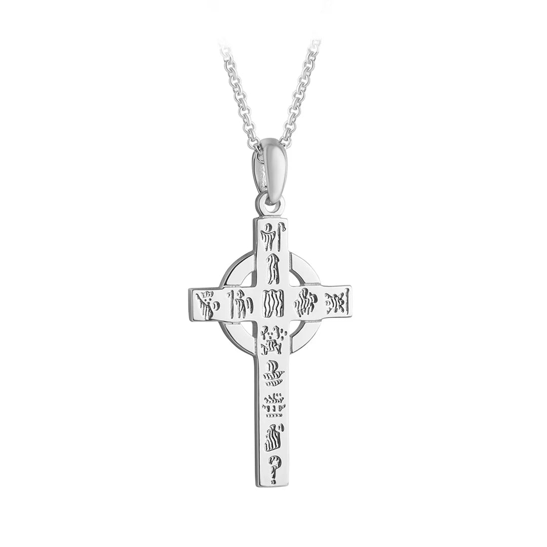 Sterling Silver History Of Ireland Cross Necklace