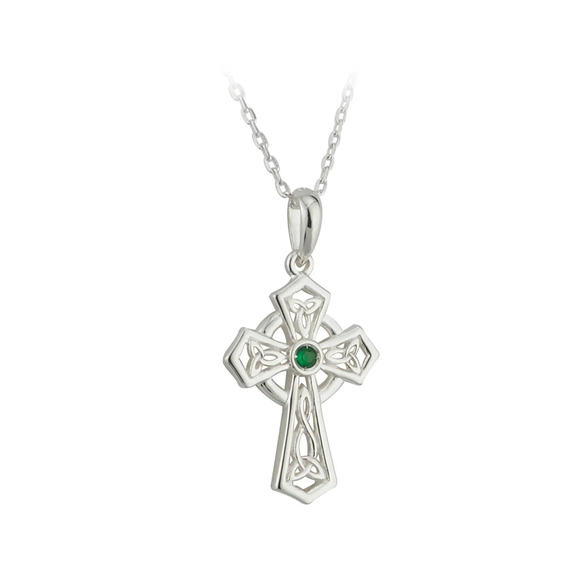 Sterling Silver Green Crystal Cross Necklace