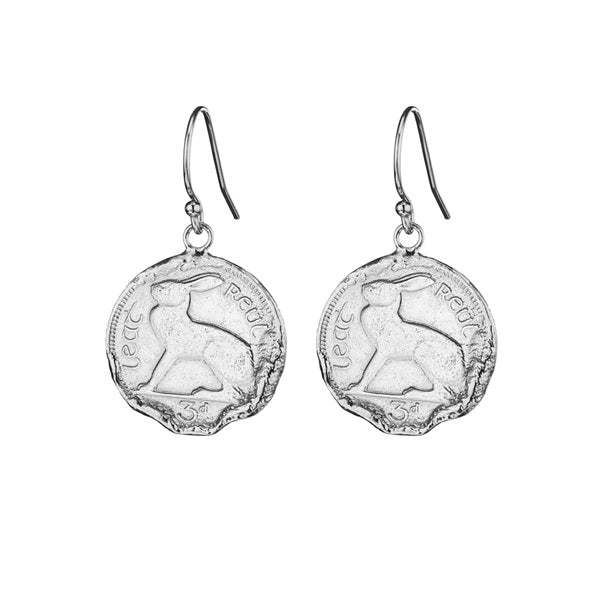 Irish 3-Pence Coin Drop Earrings - Sterling Silver