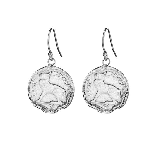 Irish 3-Pence Coin Drop Earrings - Sterling Silver