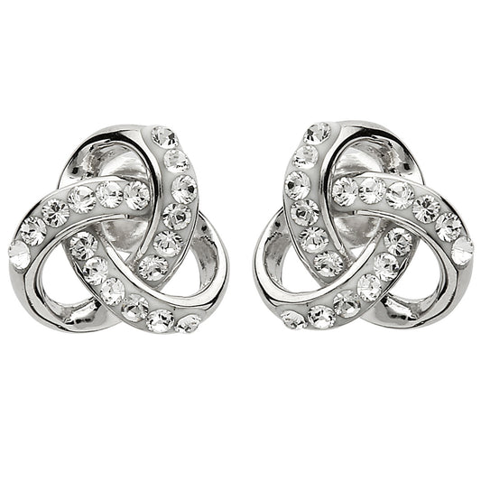 Rounded Trinity Knot Stud Earrings - Sterling Silver & Crystals