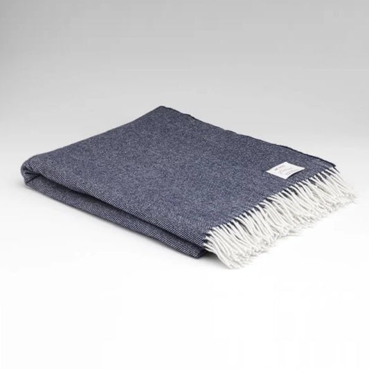XL Irish Wool Throw - Navy Herringbone